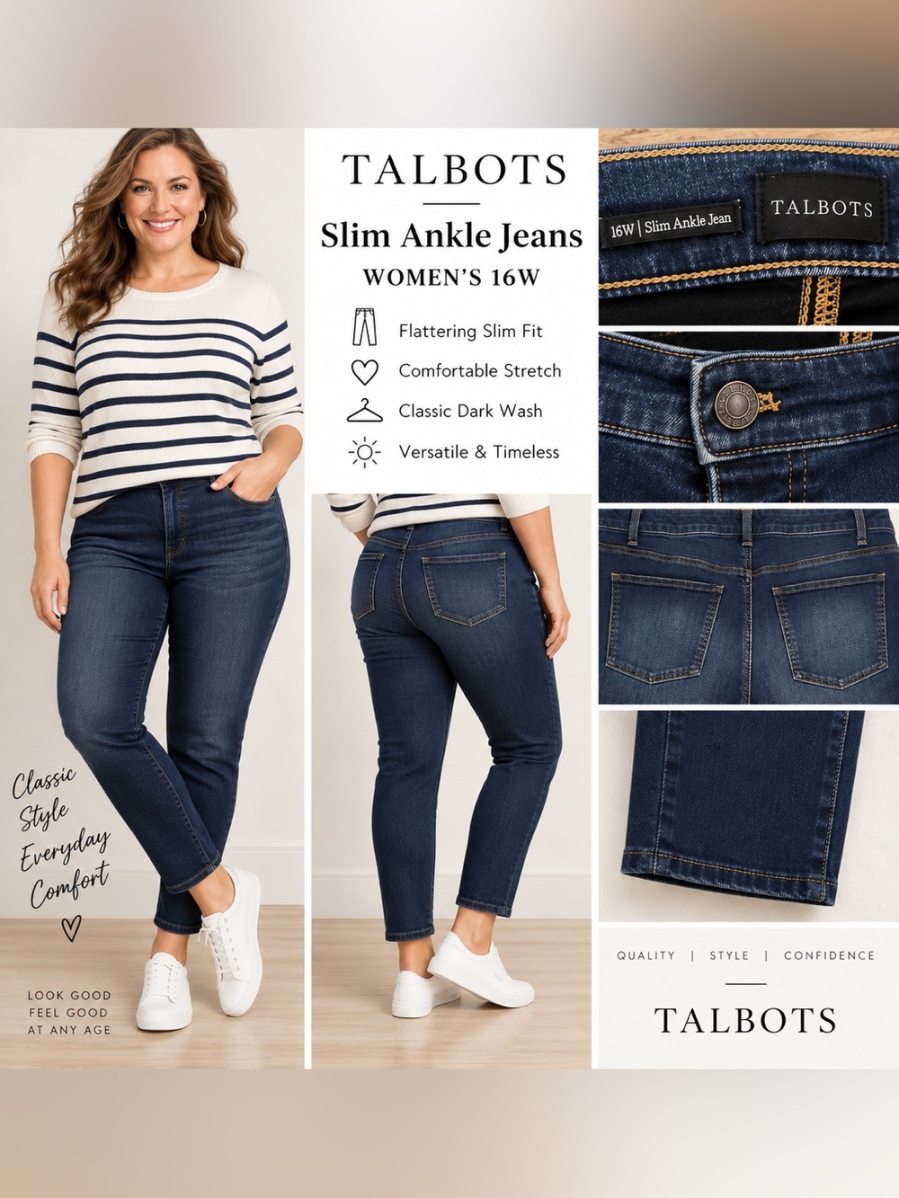 Talbots Slim Ankle Jeans Women’s 16W Dark Wash Stretch